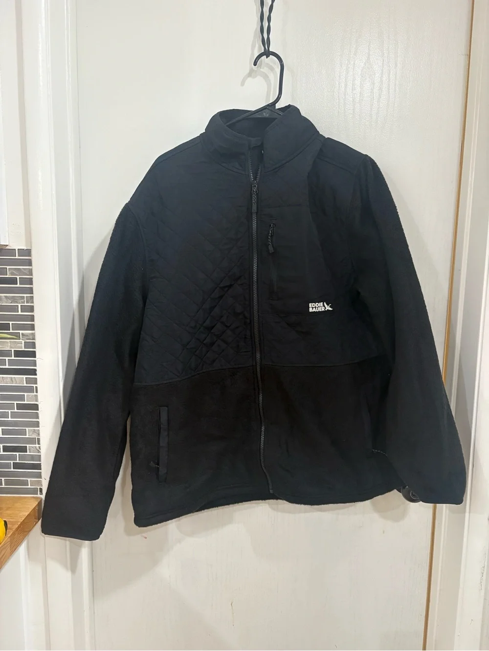 Eddie Bauer Black Quilted-Panel Fleece Jacket